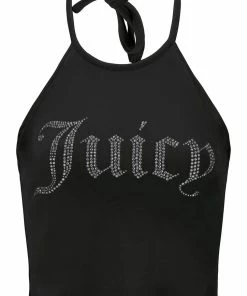 JUICY COUTURE BLACK VELOUR DIAMANTE HALTER TOP