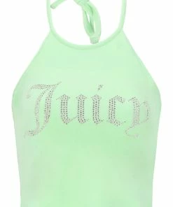 JUICY COUTURE MINT VELOUR DIAMANTE HALTER TOP