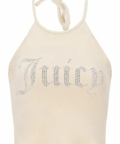 JUICY COUTURE SPRING SUMMER '22 COLLECTION BRAZILLIAN SAND VELOUR DIAMANTE HALTER TOP