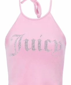 JUICY COUTURE PINK PETAL VELOUR DIAMANTE HALTER TOP SPRING SUMMER '22 COLLECTION