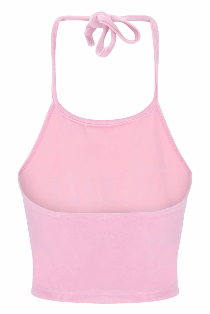 JUICY COUTURE PINK PETAL VELOUR DIAMANTE HALTER TOP SPRING SUMMER '22 COLLECTION
