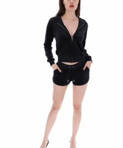 JUICY COUTURE TRACKSUITS BLACK CLASSIC VELOUR TRACK SHORT