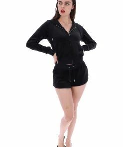 JUICY COUTURE TRACKSUITS BLACK CLASSIC VELOUR TRACK SHORT