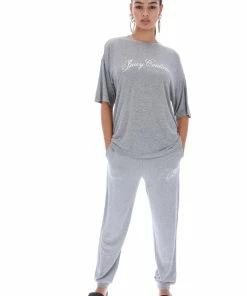 JUICY COUTURE BOTTOMS SILVER MARL BAMBOO SLIM FIT JERSEY JOGGER