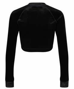 JUICY COUTURE TOPS BLACK LONG SLEEVE VELVET SPORTS CROPPED TOP
