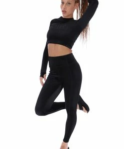 JUICY COUTURE TOPS BLACK LONG SLEEVE VELVET SPORTS CROPPED TOP