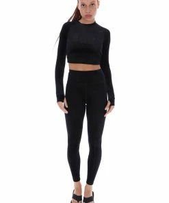 JUICY COUTURE BLACK VELVET EMBROIDERED SPORTS LEGGINGS BOTTOMS