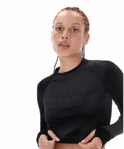 JUICY COUTURE TOPS BLACK LONG SLEEVE VELVET SPORTS CROPPED TOP
