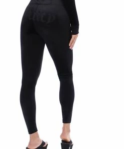 JUICY COUTURE BLACK VELVET EMBROIDERED SPORTS LEGGINGS BOTTOMS