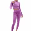 JUICY COUTURE TRACKSUITS PURPLE LONG SLEEVE VELVET SPORTS CROPPED TOP