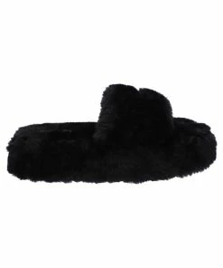 JUICY COUTURE BLACK FUR STACKED SLIPPERS