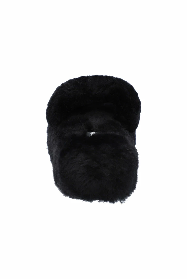 JUICY COUTURE BLACK FUR STACKED SLIPPERS