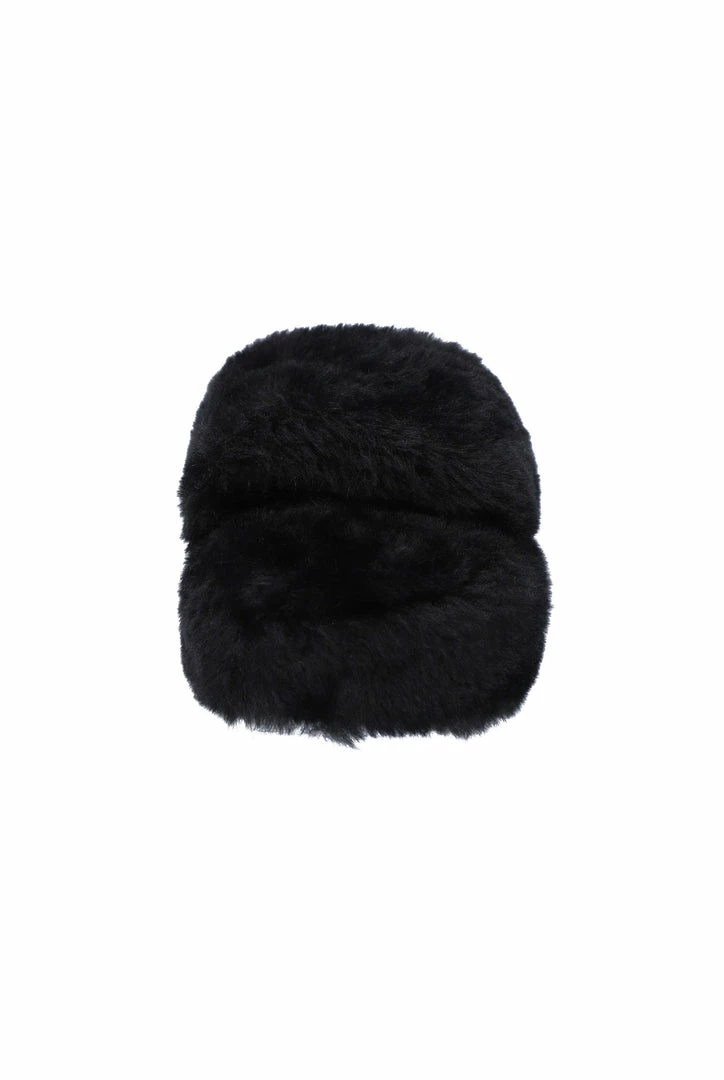 JUICY COUTURE BLACK FUR STACKED SLIPPERS