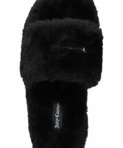 JUICY COUTURE BLACK FUR STACKED SLIPPERS