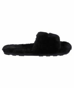 JUICY COUTURE BLACK FUR FLAT SLIDERS SPRING SUMMER '22 COLLECTION