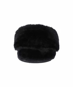JUICY COUTURE BLACK FUR FLAT SLIDERS SPRING SUMMER '22 COLLECTION