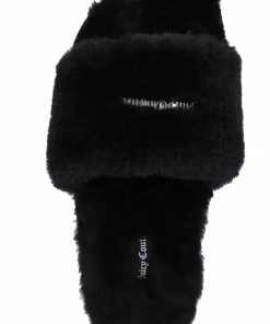 JUICY COUTURE BLACK FUR FLAT SLIDERS SPRING SUMMER'22 COLLECTION