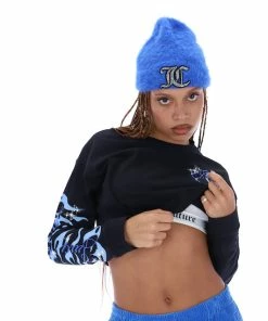 JUICY COUTURE TOPS BLACK CROPPED LONG SLEEVE FLAME GRAPHIC TEE