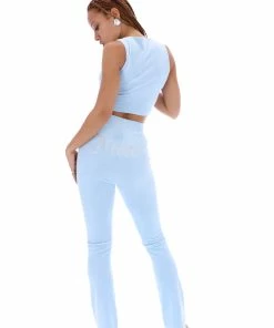 JUICY COUTURE COOL BLUE VELOUR DIAMANTE FLARED PANTS