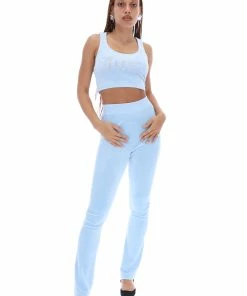 JUICY COUTURE TOPS COOL BLUE VELOUR DIAMANTE CROP TOP