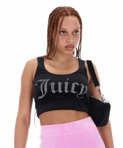 JUICY COUTURE BLACK VELOUR DIAMANTE CROP TOP