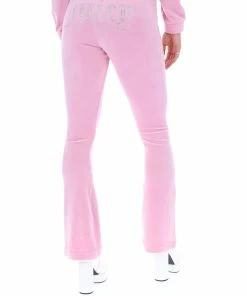 JUICY COUTURE SPRING SUMMER'22 COLLECTION PINK PETAL VELOUR DIAMANTE FLARED PANTS
