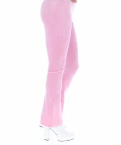 JUICY COUTURE SPRING SUMMER'22 COLLECTION PINK PETAL VELOUR DIAMANTE FLARED PANTS