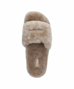JUICY COUTURE WARM TAUPE FUR FLAT SLIPPERS