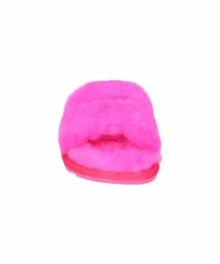 JUICY COUTURE FLURO PINK FUR FLAT SLIPPERS