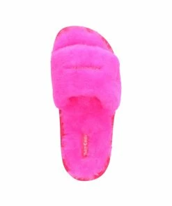 JUICY COUTURE FLURO PINK FUR FLAT SLIPPERS