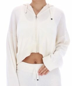 JUICY COUTURE HOODIES & TRACK TOPS CREAM CASHMERE BLEND KNITTED HOODIE