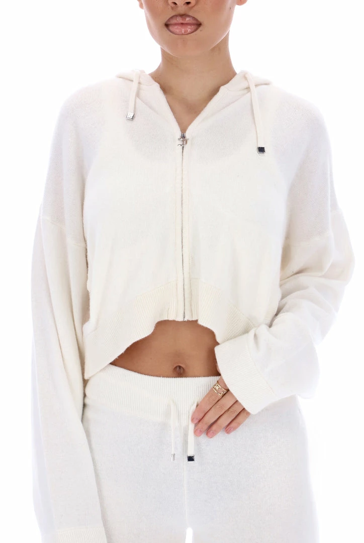 JUICY COUTURE HOODIES & TRACK TOPS CREAM CASHMERE BLEND KNITTED HOODIE
