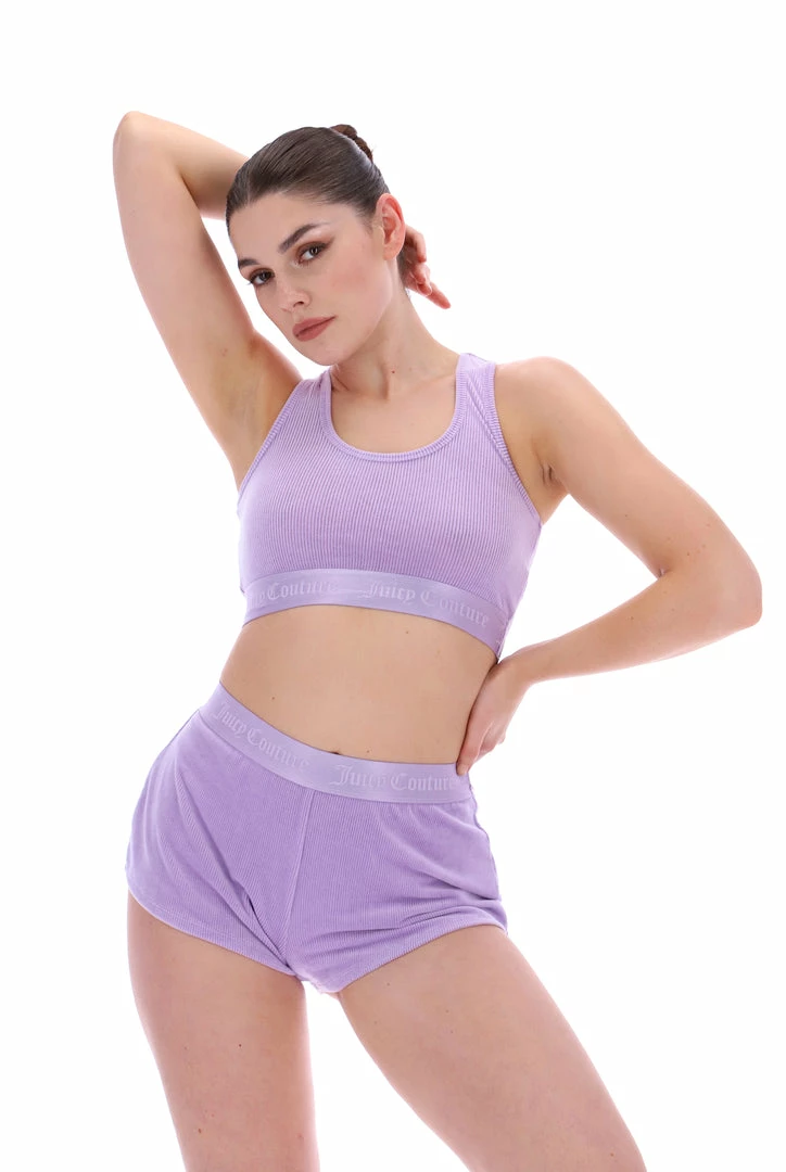 JUICY COUTURE PASTEL LILAC RIBBED VELOUR FLARED SHORTS BOTTOMS