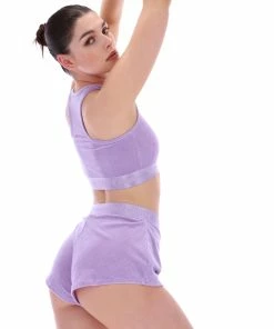 JUICY COUTURE PASTEL LILAC RIBBED VELOUR FLARED SHORTS BOTTOMS
