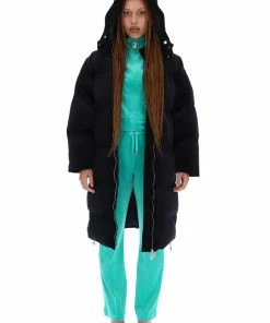 JUICY COUTURE BLACK LONGLINE VELOUR PUFFER COAT