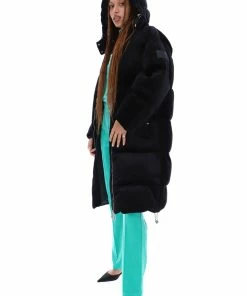JUICY COUTURE BLACK LONGLINE VELOUR PUFFER COAT