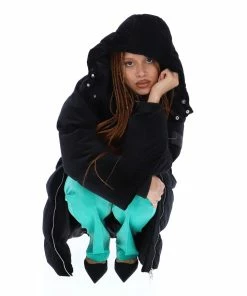 JUICY COUTURE BLACK LONGLINE VELOUR PUFFER COAT