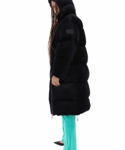 JUICY COUTURE BLACK LONGLINE VELOUR PUFFER COAT