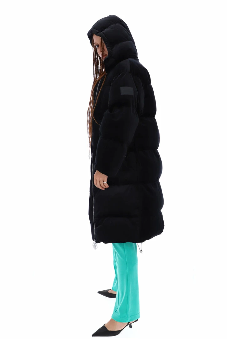 JUICY COUTURE BLACK LONGLINE VELOUR PUFFER COAT