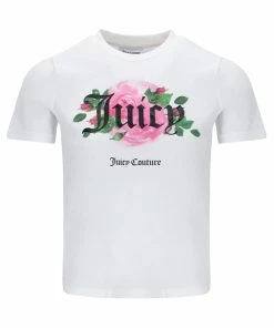 JUICY COUTURE WHITE FANTASY FLORAL GRAPHIC GIRLFRIEND TEE TOPS