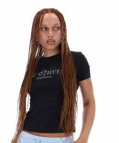 JUICY COUTURE BLACK DIAMANTE SHORT SLEEVE SLOGAN TEE TOPS
