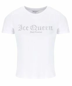 JUICY COUTURE TOPS WHITE DIAMANTE SHORT SLEEVE SLOGAN TEE