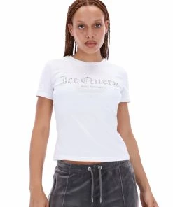 JUICY COUTURE TOPS WHITE DIAMANTE SHORT SLEEVE SLOGAN TEE