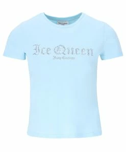 JUICY COUTURE TOPS COOL BLUE DIAMANTE SHORT SLEEVE SLOGAN TEE
