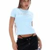 JUICY COUTURE TOPS COOL BLUE DIAMANTE SHORT SLEEVE SLOGAN TEE