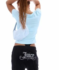 JUICY COUTURE TOPS COOL BLUE DIAMANTE SHORT SLEEVE SLOGAN TEE