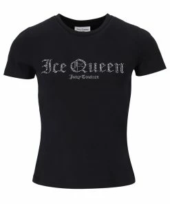 JUICY COUTURE BLACK DIAMANTE SHORT SLEEVE SLOGAN TEE TOPS