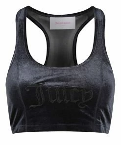 Juicy Couture UK TOPS BLACK VELVET AND MESH EMBROIDERED RACER BRA