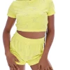 JUICY COUTURE YELLOW PEAR RECYCLED MONOGRAM TOWELLING CROPPED TEE SPRING SUMMER '22 COLLECTION