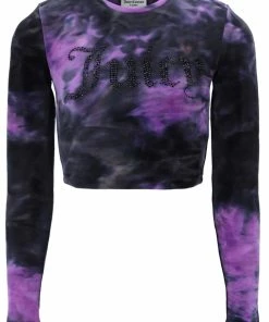 JUICY COUTURE PURPLE TIE DYE LONG SLEEVE VELOUR CROP TOP